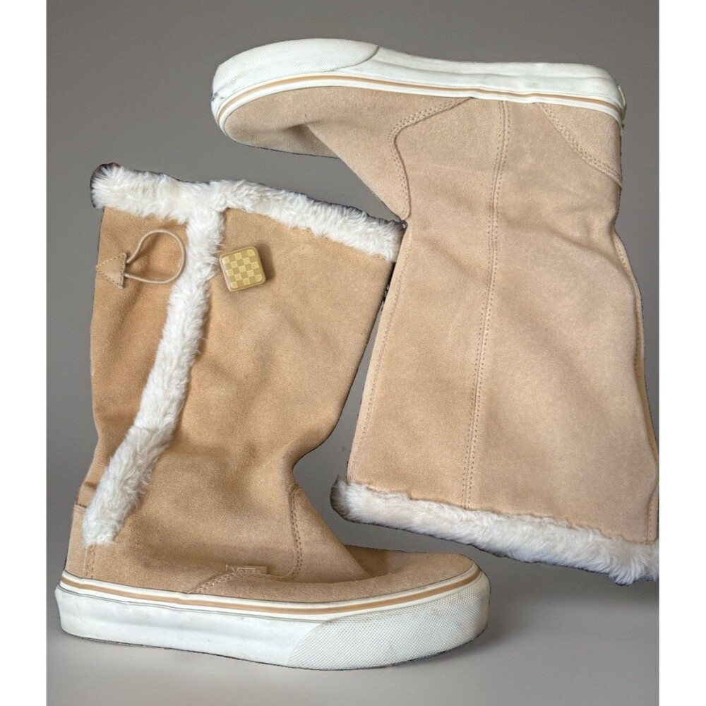 EUC Vans Dasan Women Sz 5 Mid-Calf Suede Winter Boots Tan Brown Faux Fur Lined